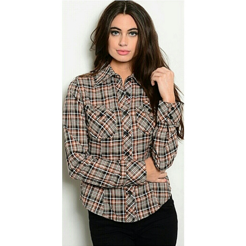 Feline Rust Plaid Button Down Shirt